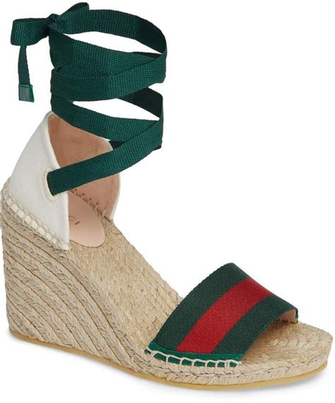 gucci suede espadrille wedge sandal cream|Gucci espadrille sandals outfit.